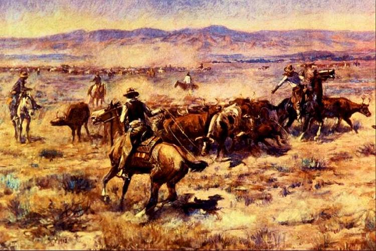 Charles M Russell The Round Up France oil painting art